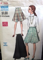 7543 VOGUE 68 6 GORED FLARE SKIRT LENGTHS PATTERN 24'' WAIST